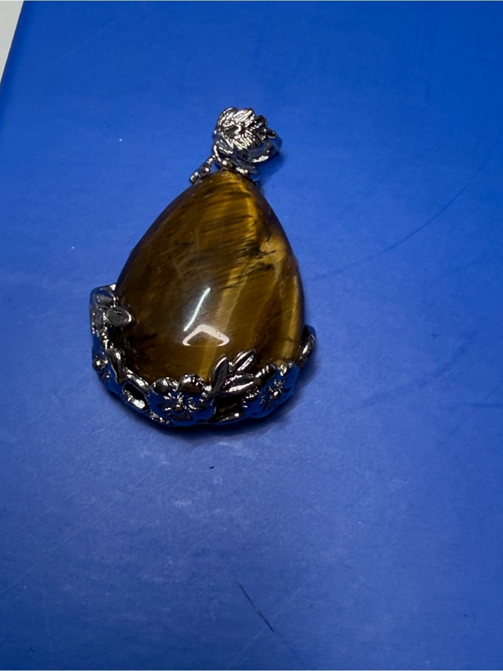 Teardrop Tiger's Eye Pendant Necklace - Rich Brown Teardrop